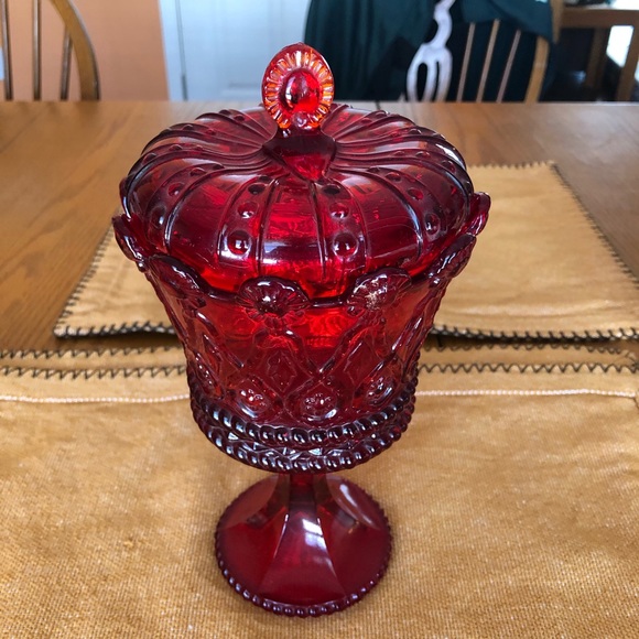 Other - Fostoria Red Crystal pedestal candy dish with lid